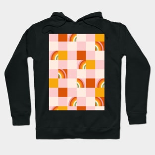 70s retro pattern with groovy trippy grid. Checkered background with rainbow. Hoodie